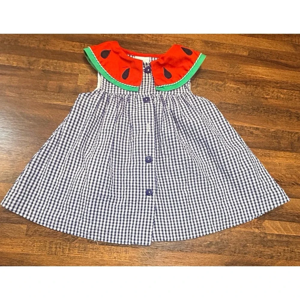 Vintage watermelon gingham seersucker dress size 24 months summer fun .